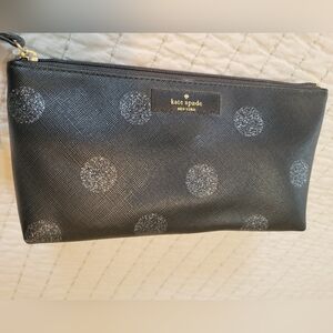 Kate Spade Black and Silver PolkaDot Glitter Cosmetics Pouch NWT